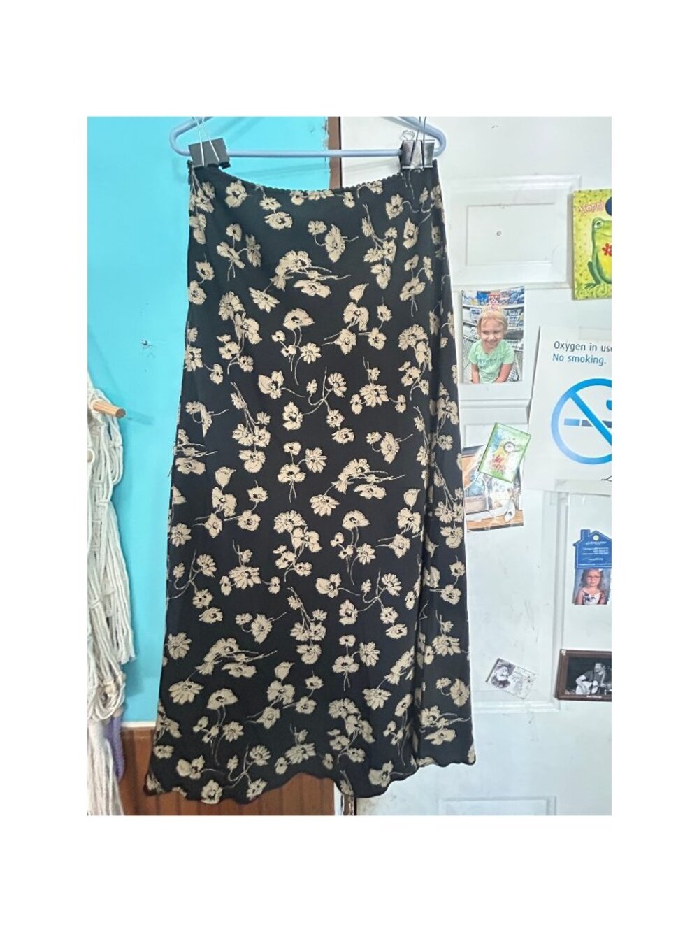 Old Navy Floral Midi Skirt Size 10 Black Tan Scalloped Waist Flowy 161226-00-1